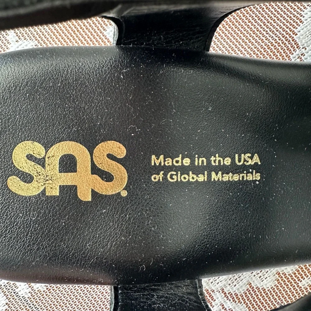 SAS Suntimer Leather Slingback Sandals Womens 9.5 M Black Tripad‎ Comfort